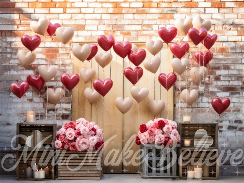 Kate Intérieur Grange Saint-Valentin Ballons Fleurs Toile de fond conçue par Mini MakeBelieve - Kate Backdrop FR