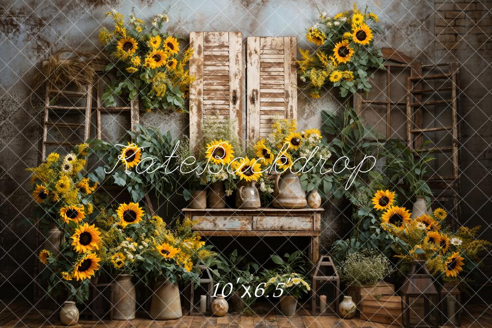 Kate Été Tournesols Vieux Salle de meubles Toile de fond conçue par Emetselch - Kate Backdrop FR