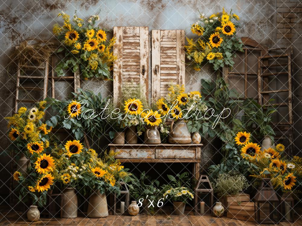 Kate Été Tournesols Vieux Salle de meubles Toile de fond conçue par Emetselch - Kate Backdrop FR