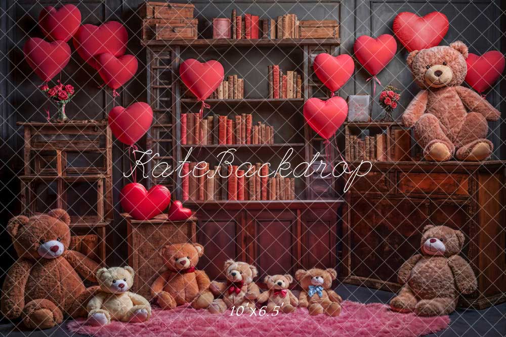 Kate Saint Valentin Ours en peluche Ballon Maison du livre Toile de fond conçue par Emetselch - Kate Backdrop FR