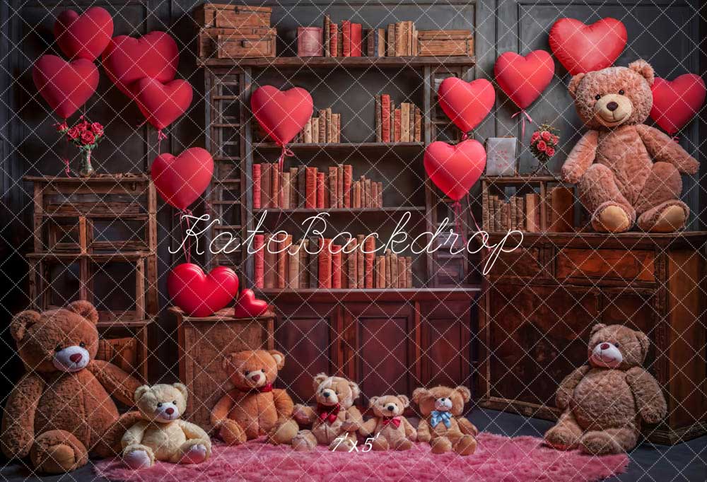 Kate Saint Valentin Ours en peluche Ballon Maison du livre Toile de fond conçue par Emetselch - Kate Backdrop FR