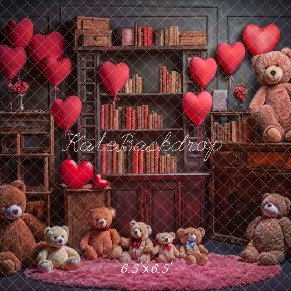 Kate Saint Valentin Ours en peluche Ballon Maison du livre Toile de fond conçue par Emetselch - Kate Backdrop FR