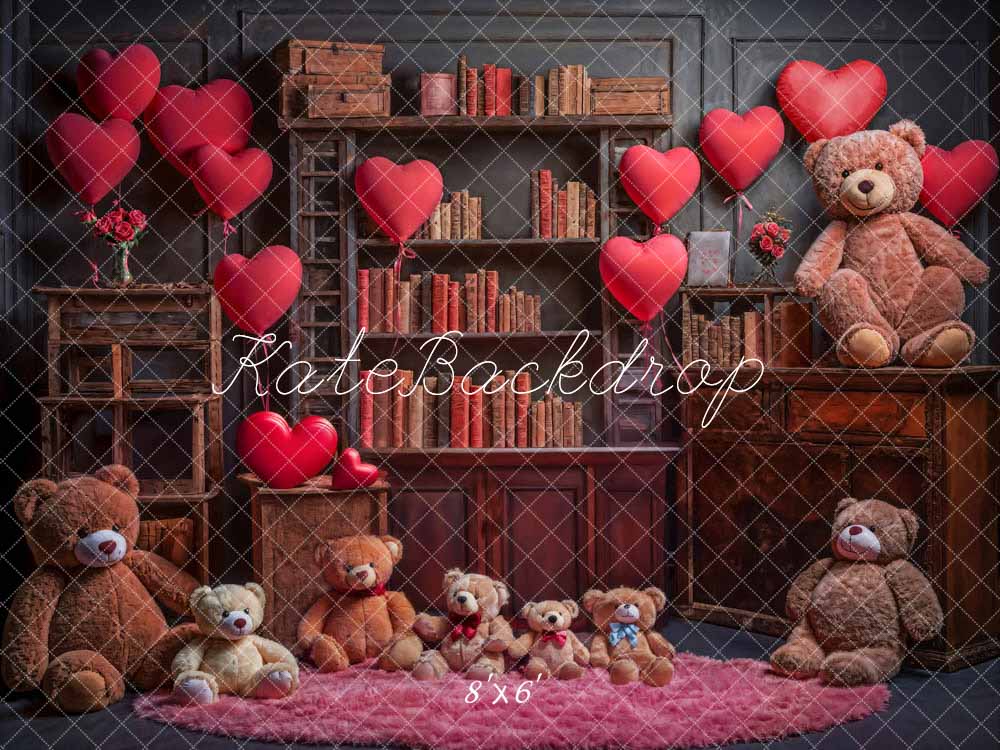 Kate Saint Valentin Ours en peluche Ballon Maison du livre Toile de fond conçue par Emetselch - Kate Backdrop FR