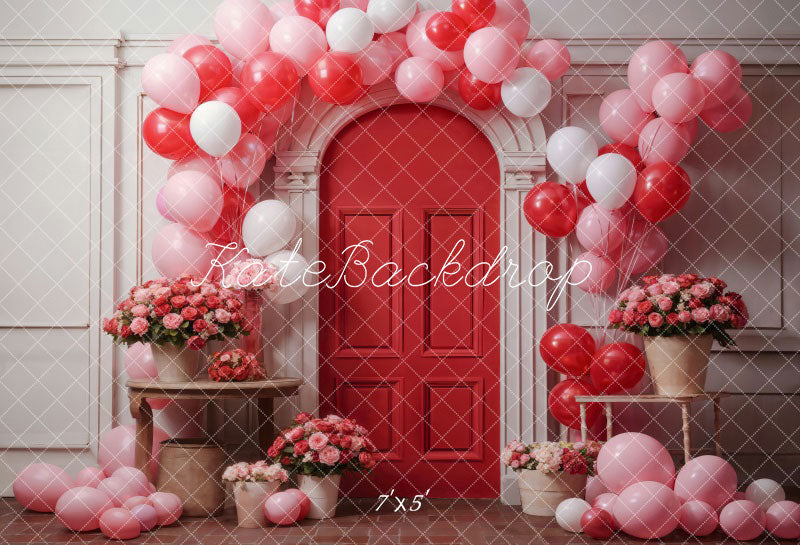 Kate Saint-Valentin Fleurs Ballons Arche Rouge Toile de fond conçue par Chain Photographie - Kate Backdrop FR