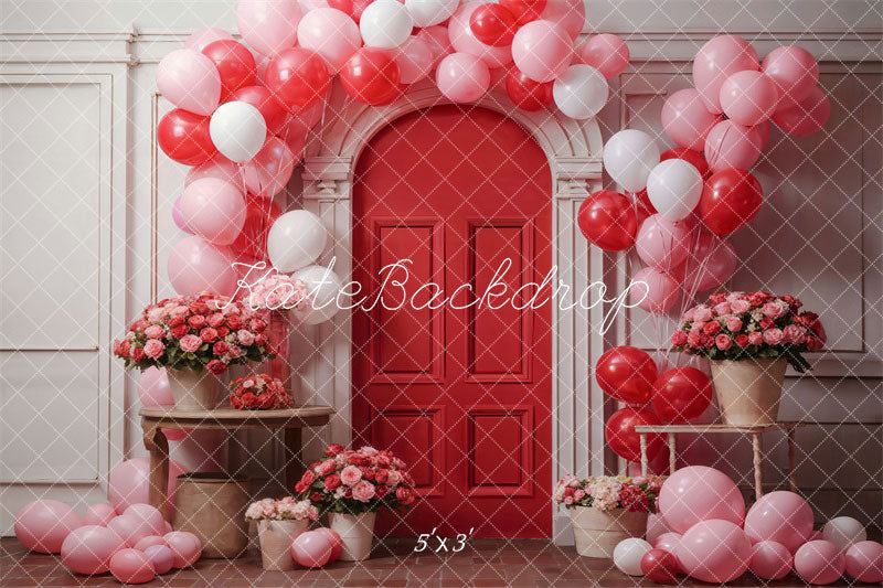 Kate Saint-Valentin Fleurs Ballons Arche Rouge Toile de fond conçue par Chain Photographie - Kate Backdrop FR