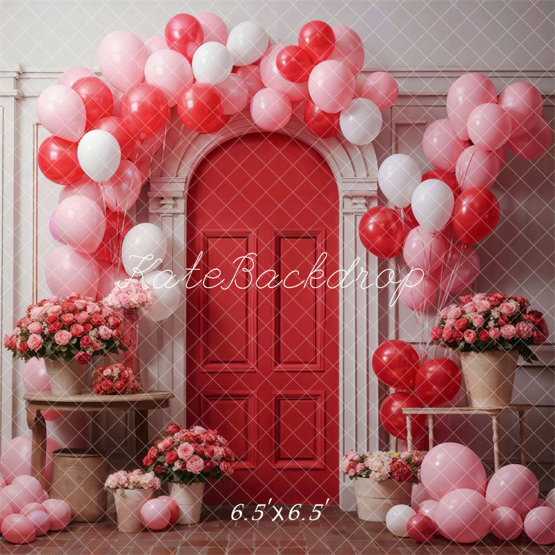 Kate Saint-Valentin Fleurs Ballons Arche Rouge Toile de fond conçue par Chain Photographie - Kate Backdrop FR