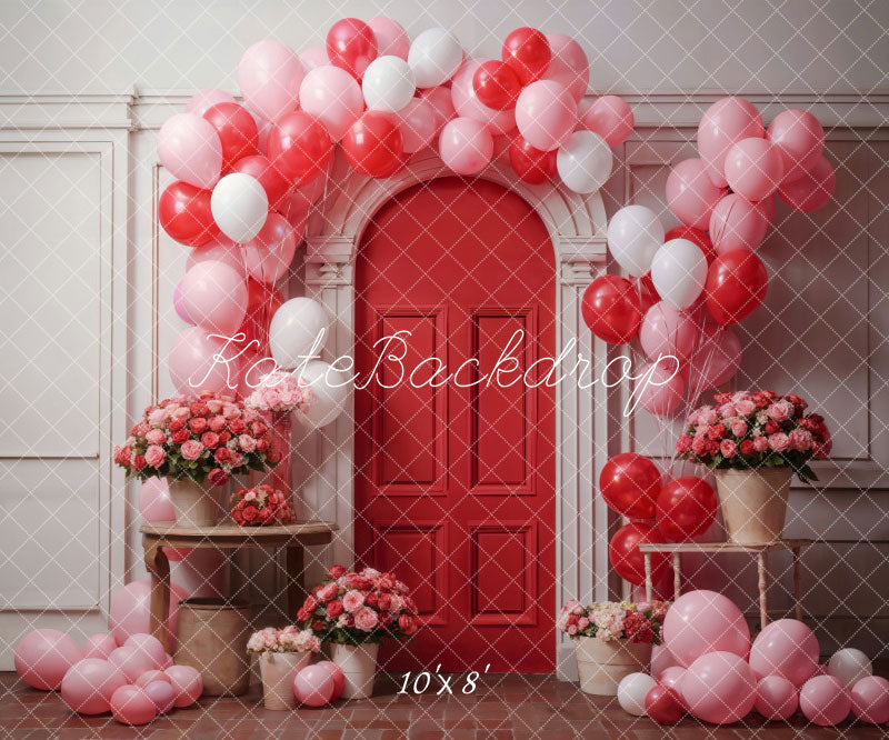 Kate Saint-Valentin Fleurs Ballons Arche Rouge Toile de fond conçue par Chain Photographie - Kate Backdrop FR