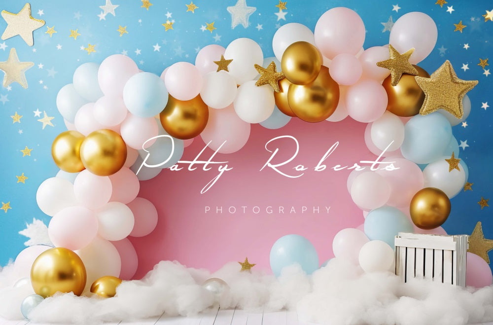 Kate Smash Cake Rose et Bleu Ballons Toile de fond conçue par Patty Robert - Kate Backdrop FR