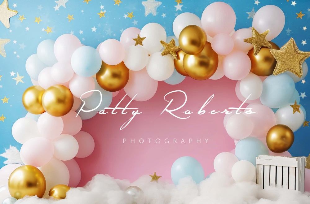 Kate Smash Cake Rose et Bleu Ballons Toile de fond conçue par Patty Robert - Kate Backdrop FR