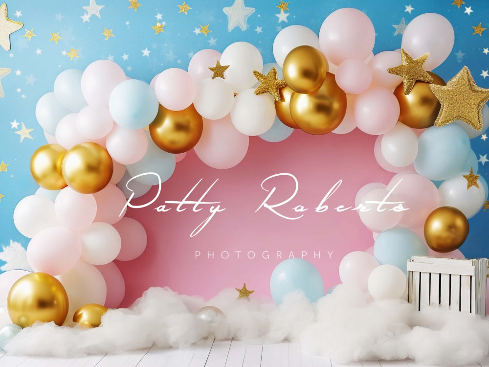 Kate Smash Cake Rose et Bleu Ballons Toile de fond conçue par Patty Robert - Kate Backdrop FR