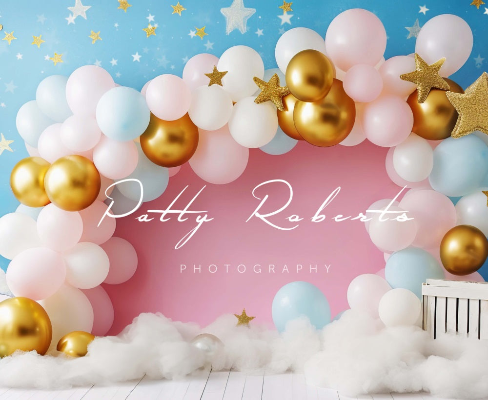 Kate Smash Cake Rose et Bleu Ballons Toile de fond conçue par Patty Robert - Kate Backdrop FR