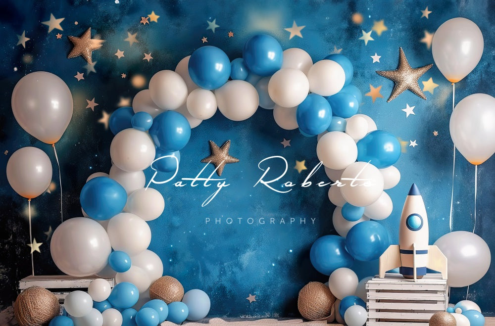 Kate Cosmique Ballons Cake smash Étoiles Toile de fond conçue par Patty Robert - Kate Backdrop FR