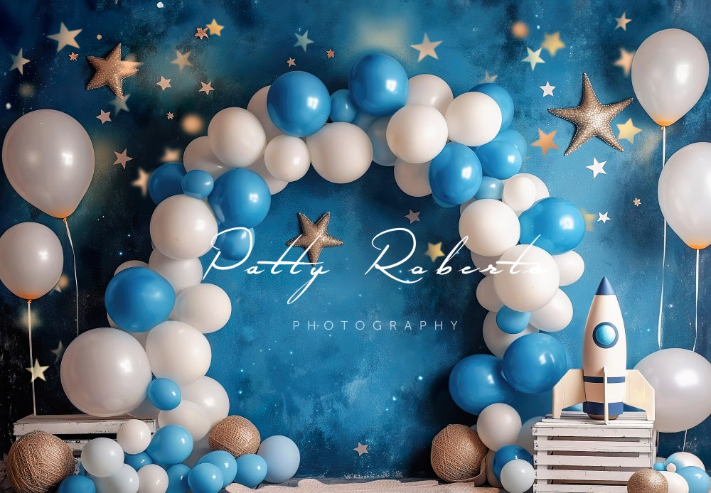 Kate Cosmique Ballons Cake smash Étoiles Toile de fond conçue par Patty Robert - Kate Backdrop FR