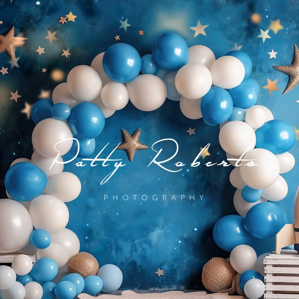 Kate Cosmique Ballons Cake smash Étoiles Toile de fond conçue par Patty Robert - Kate Backdrop FR