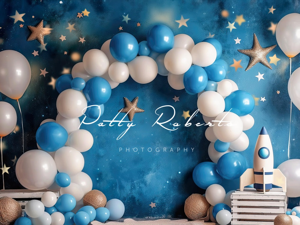 Kate Cosmique Ballons Cake smash Étoiles Toile de fond conçue par Patty Robert - Kate Backdrop FR