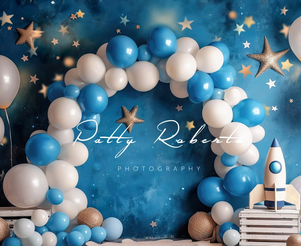 Kate Cosmique Ballons Cake smash Étoiles Toile de fond conçue par Patty Robert - Kate Backdrop FR