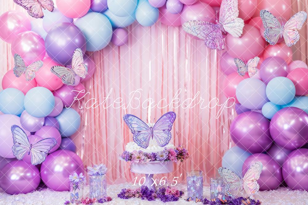 Kate Cake smash Rose Violet Papillon Ballons Toile de fond conçue par Emetselch - Kate Backdrop FR