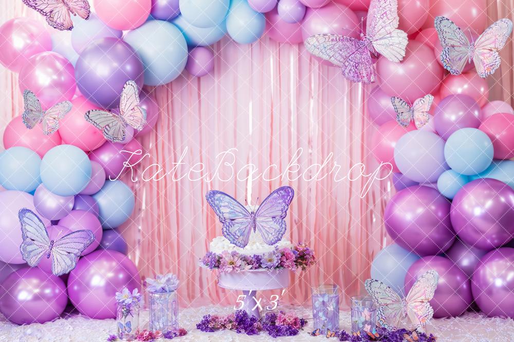 Kate Cake smash Rose Violet Papillon Ballons Toile de fond conçue par Emetselch - Kate Backdrop FR