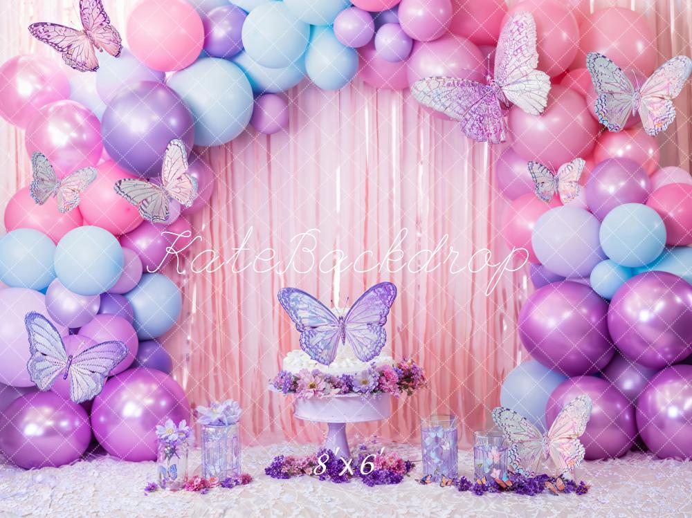 Kate Cake smash Rose Violet Papillon Ballons Toile de fond conçue par Emetselch - Kate Backdrop FR