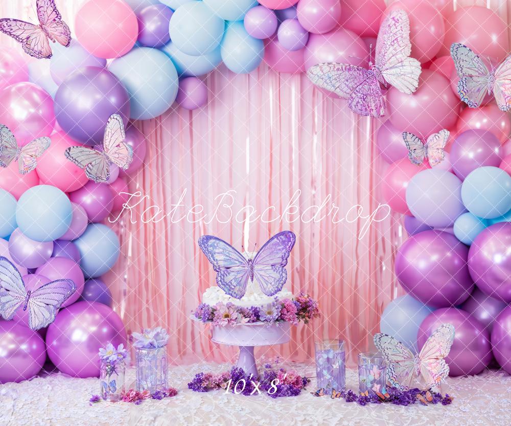 Kate Cake smash Rose Violet Papillon Ballons Toile de fond conçue par Emetselch - Kate Backdrop FR