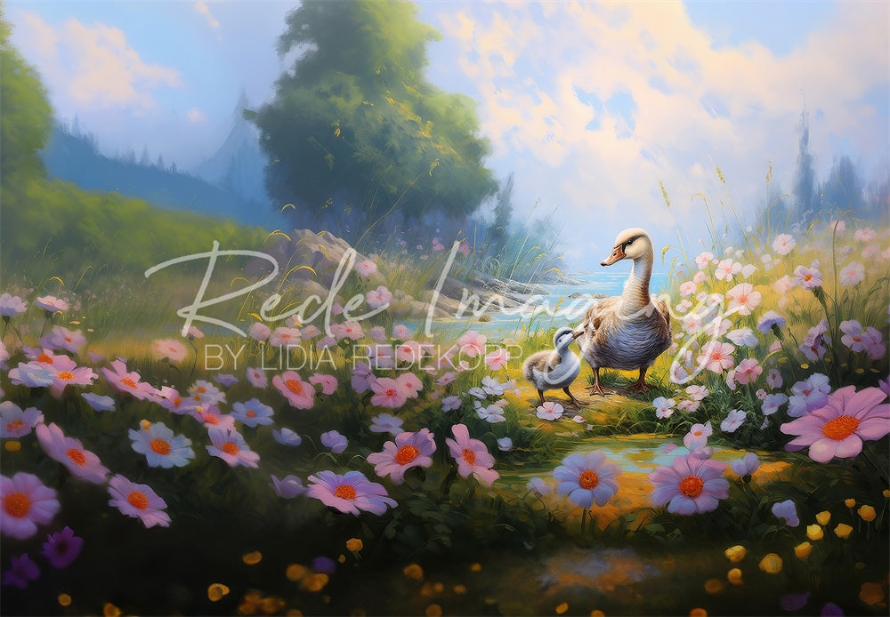 Kate Fleurs et Canards Printemps Toile de fond conçue par Lidia Redekopp - Kate Backdrop FR