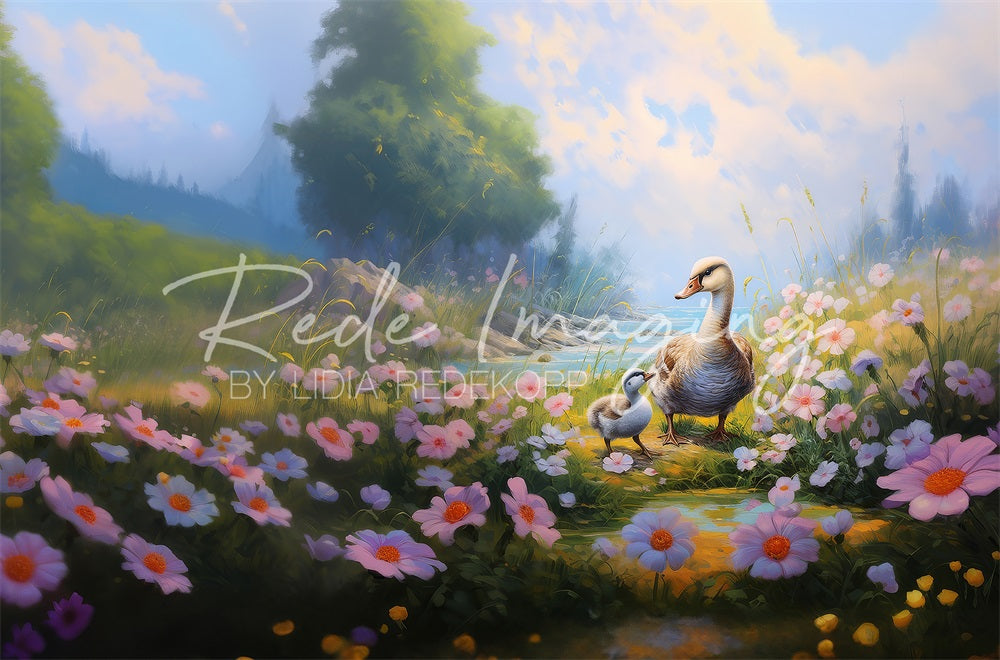 Kate Fleurs et Canards Printemps Toile de fond conçue par Lidia Redekopp - Kate Backdrop FR