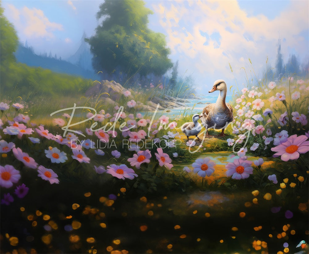 Kate Fleurs et Canards Printemps Toile de fond conçue par Lidia Redekopp - Kate Backdrop FR