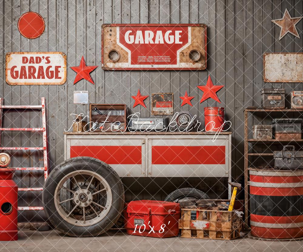 Kate Fête des pères Étoiles Rouge Garage à outils Toile de fond conçue par Emetselch - Kate Backdrop FR