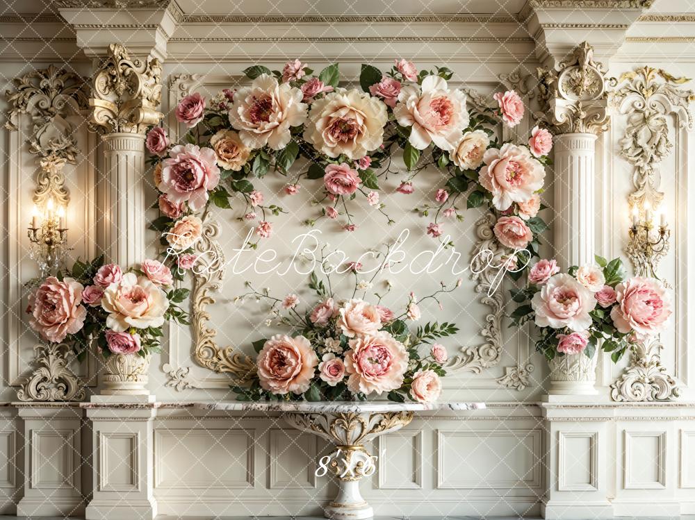 Kate Mariage Fleurs Mur Rétro Blanc Élégant Toile de fond conçue par Emetselch - Kate Backdrop FR