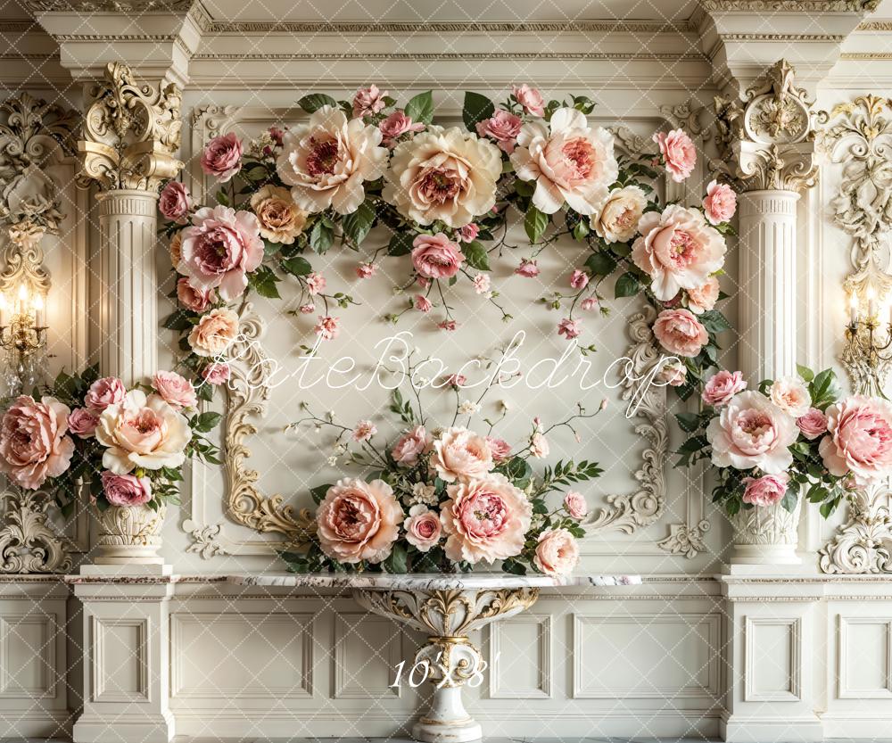 Kate Mariage Fleurs Mur Rétro Blanc Élégant Toile de fond conçue par Emetselch - Kate Backdrop FR