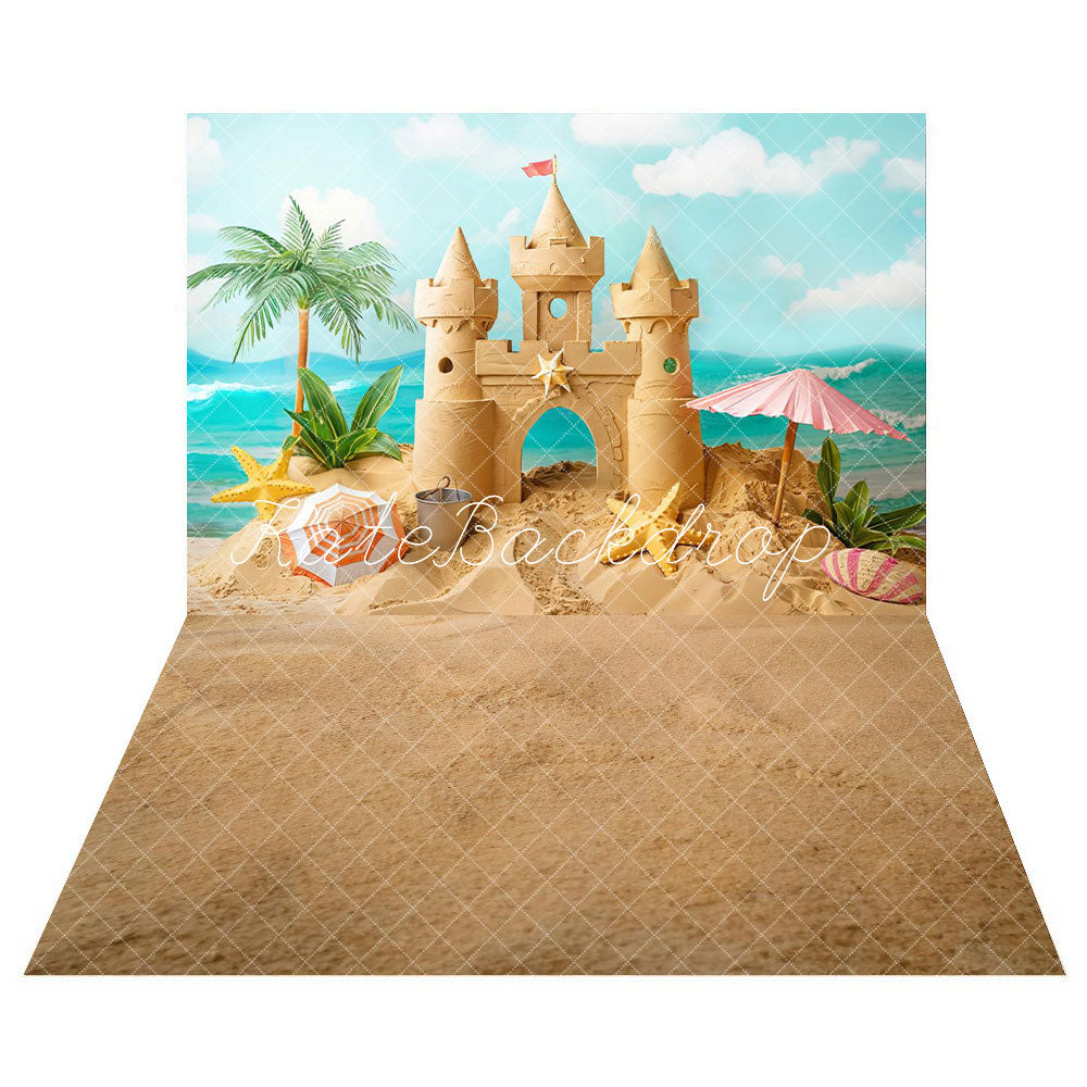 Kate Été Mer Château de Sable Enfant Toile de fond+Sable mouillé Plage Sol Toile de fond - Kate Backdrop FR