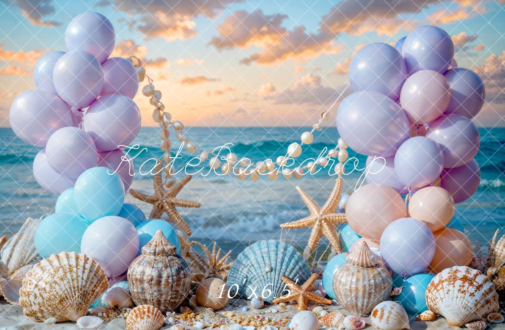 Kate Été Mer Plage Ballon Sirène Coquille Toile de fond conçue par Chain Photographie - Kate Backdrop FR