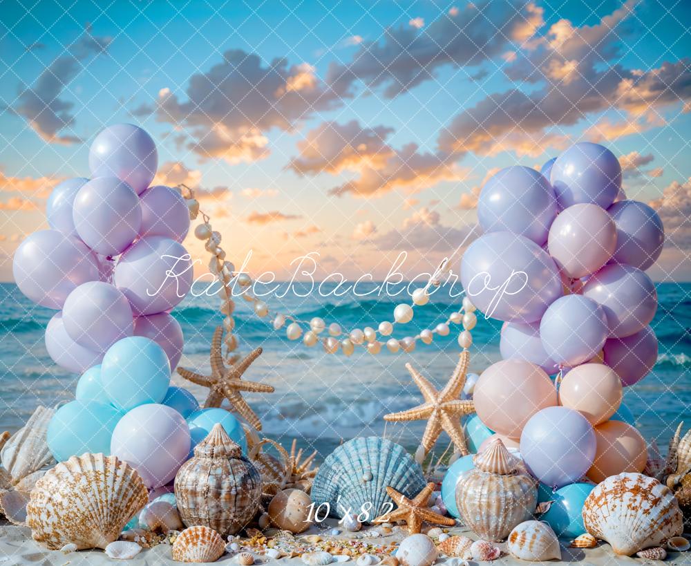 Kate Été Mer Plage Ballon Sirène Coquille Toile de fond conçue par Chain Photographie - Kate Backdrop FR