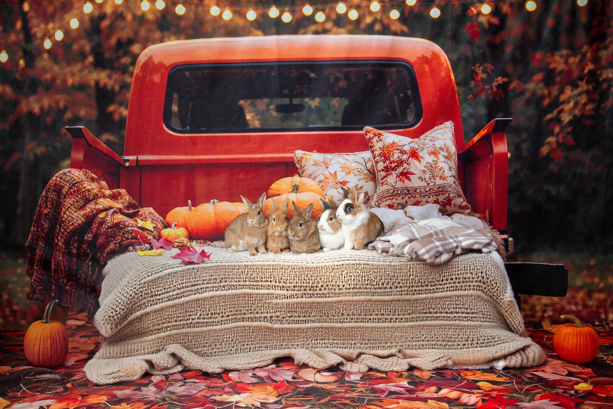 Kate Automne Forêt Feuille d'érable Citrouille Camion Toile de fond conçue par Emetselch - Kate Backdrop FR