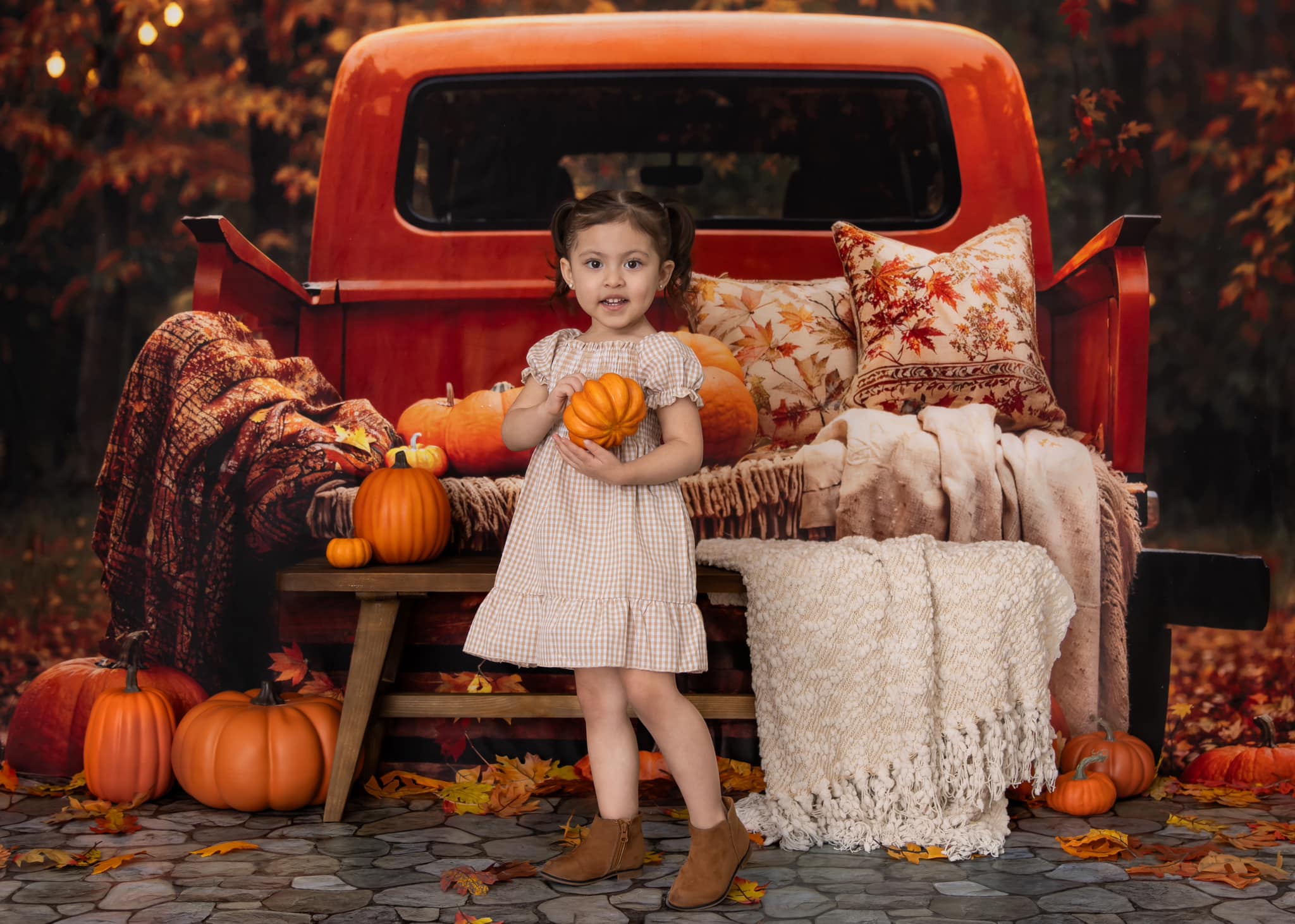 Kate Automne Forêt Feuille d'érable Citrouille Camion Toile de fond conçue par Emetselch - Kate Backdrop FR