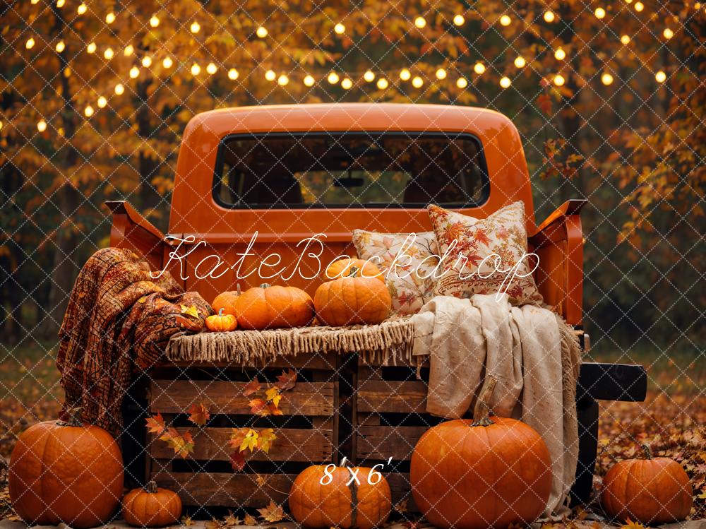 Kate Automne Forêt Feuille d'érable Citrouille Camion Toile de fond conçue par Emetselch - Kate Backdrop FR