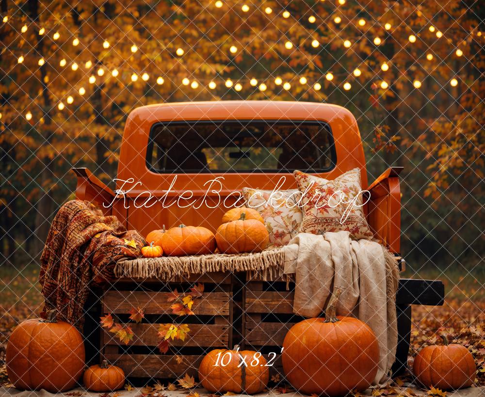 Kate Automne Forêt Feuille d'érable Citrouille Camion Toile de fond conçue par Emetselch - Kate Backdrop FR