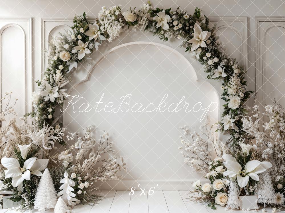 Kate Hiver Mur rétro Blanc Arche Florale Toile de fond conçue par Emetselch - Kate Backdrop FR