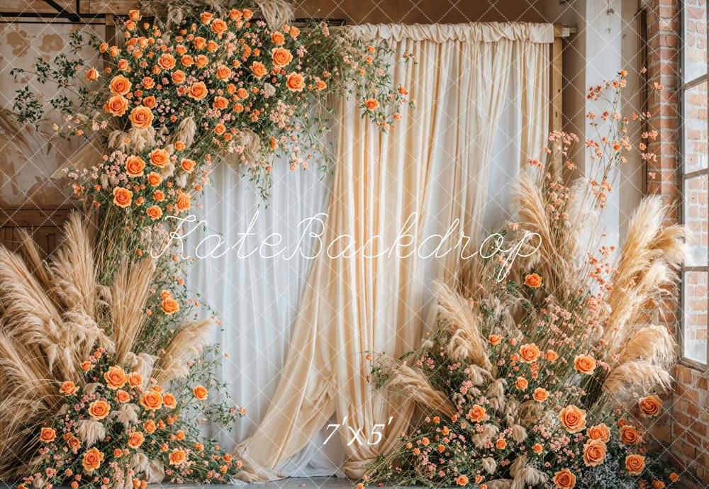 GROUPE VIP -  Kate Bohème Fleurs oranges Rideau Roseau Toile de fond conçue par Emetselch - Kate Backdrop FR