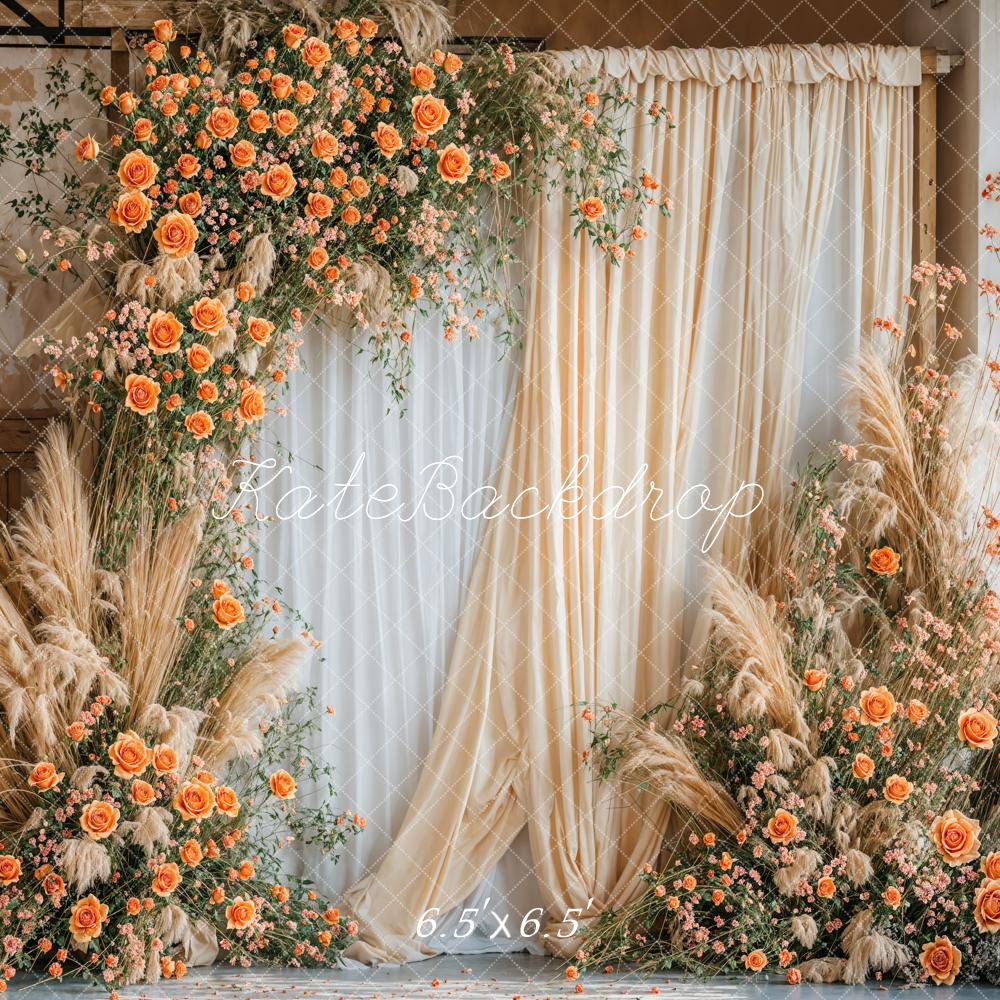 GROUPE VIP -  Kate Bohème Fleurs oranges Rideau Roseau Toile de fond conçue par Emetselch - Kate Backdrop FR