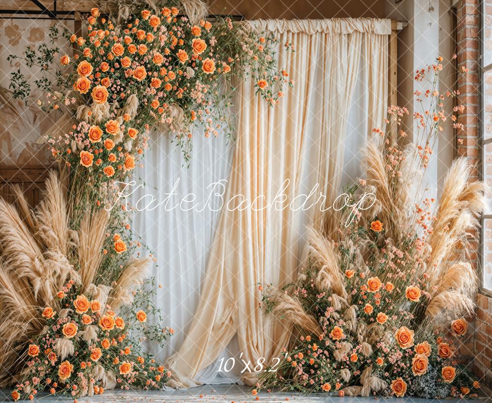 GROUPE VIP -  Kate Bohème Fleurs oranges Rideau Roseau Toile de fond conçue par Emetselch - Kate Backdrop FR