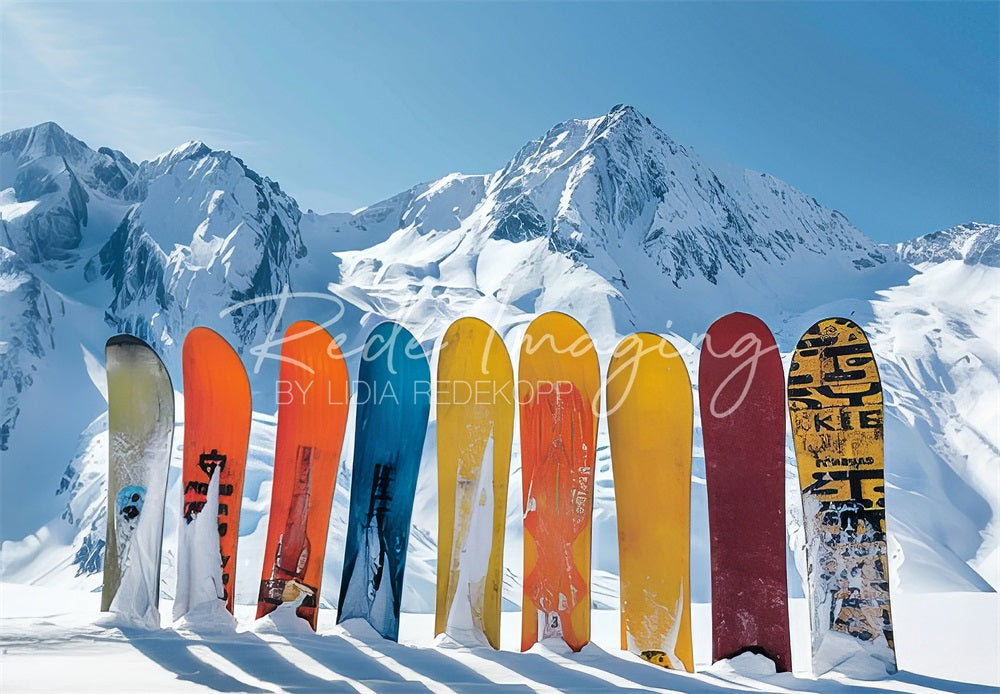 GROUPE VIP - Kate Montagne enneigée Planche à Skis Toile de fond conçue par Lidia Redekopp - Kate Backdrop FR