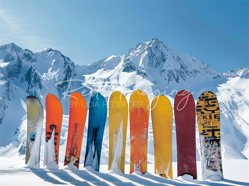 GROUPE VIP - Kate Montagne enneigée Planche à Skis Toile de fond conçue par Lidia Redekopp - Kate Backdrop FR