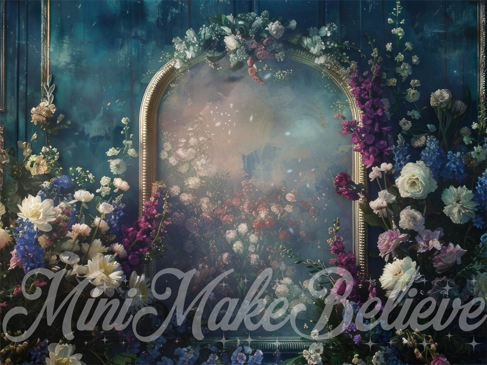 Kate Beaux-Arts Cadre Arche Fleurs Bleu Toile de fond conçue par Mini MakeBelieve - Kate Backdrop FR