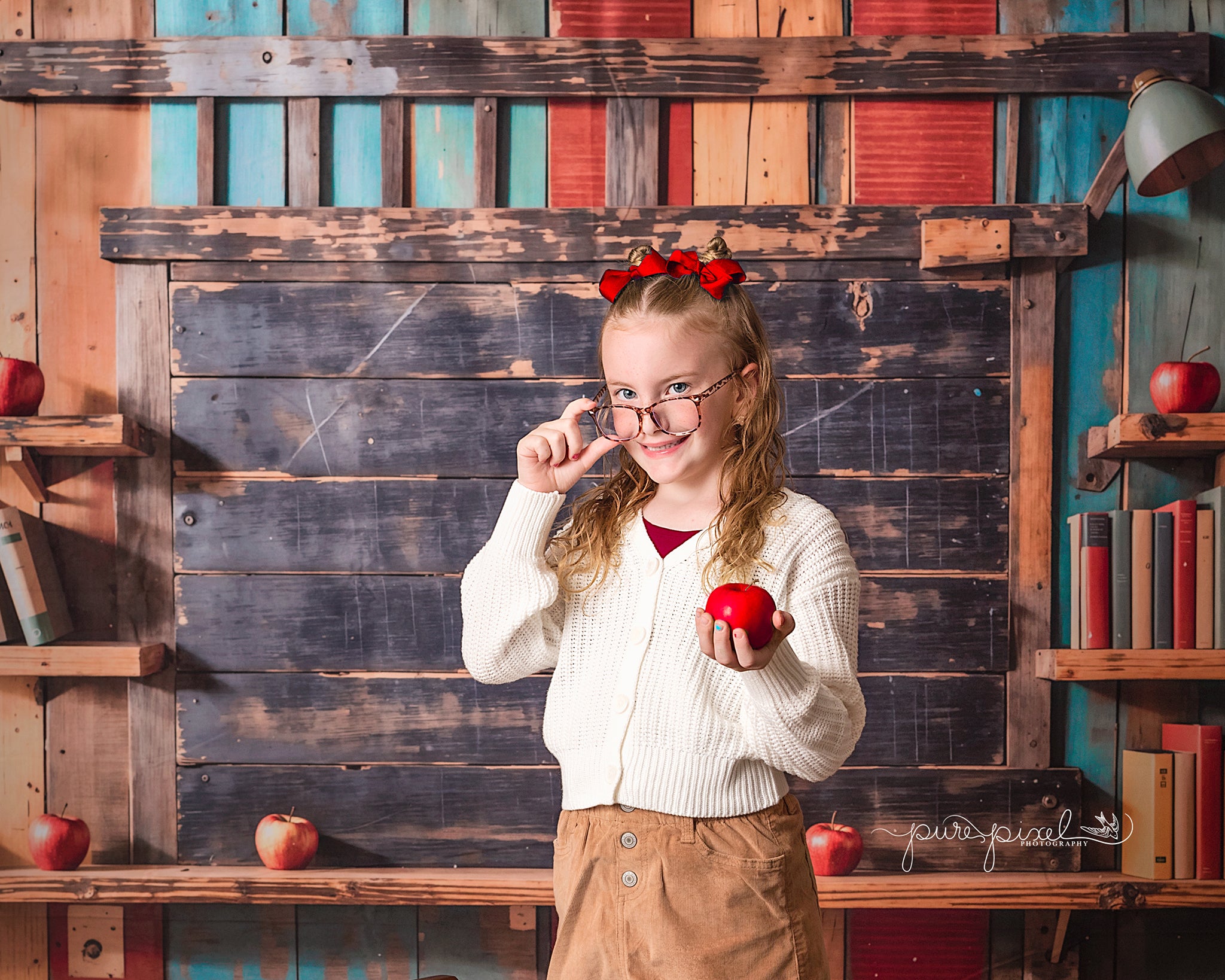 Kate Retour à l'école Étagère à livres Mur en bois Toile de fond conçue par Emetselch - Kate Backdrop FR