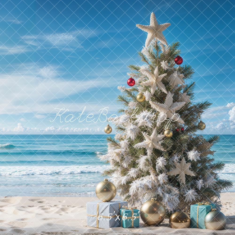 GROUPE VIP - Kate Sapin de Noël Mer Plage Bleu Toile de fond conçue par Emetselch - Kate Backdrop FR