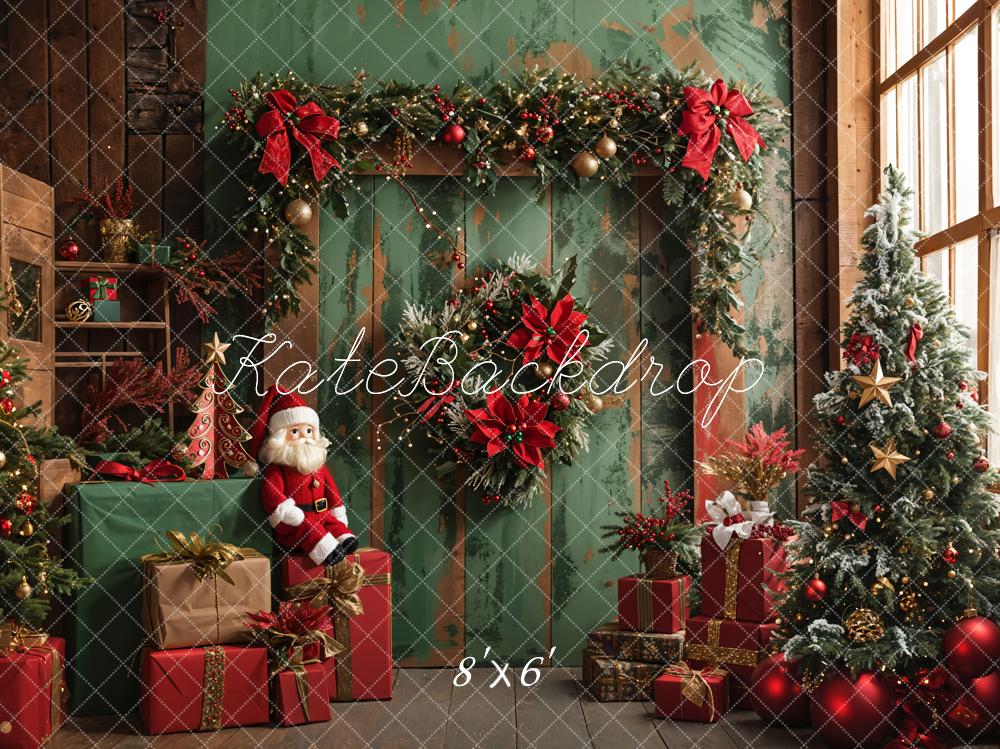 Kate Père Noël Vert foncé Porte Cadeaux Toile de fond conçue par Emetselch - Kate Backdrop FR