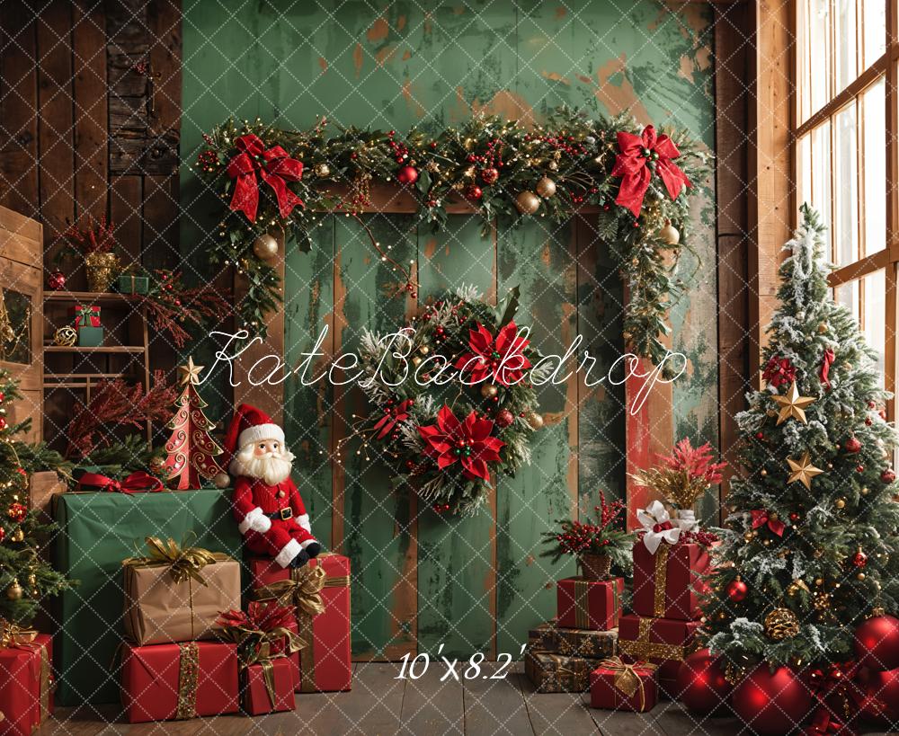 Kate Père Noël Vert foncé Porte Cadeaux Toile de fond conçue par Emetselch - Kate Backdrop FR