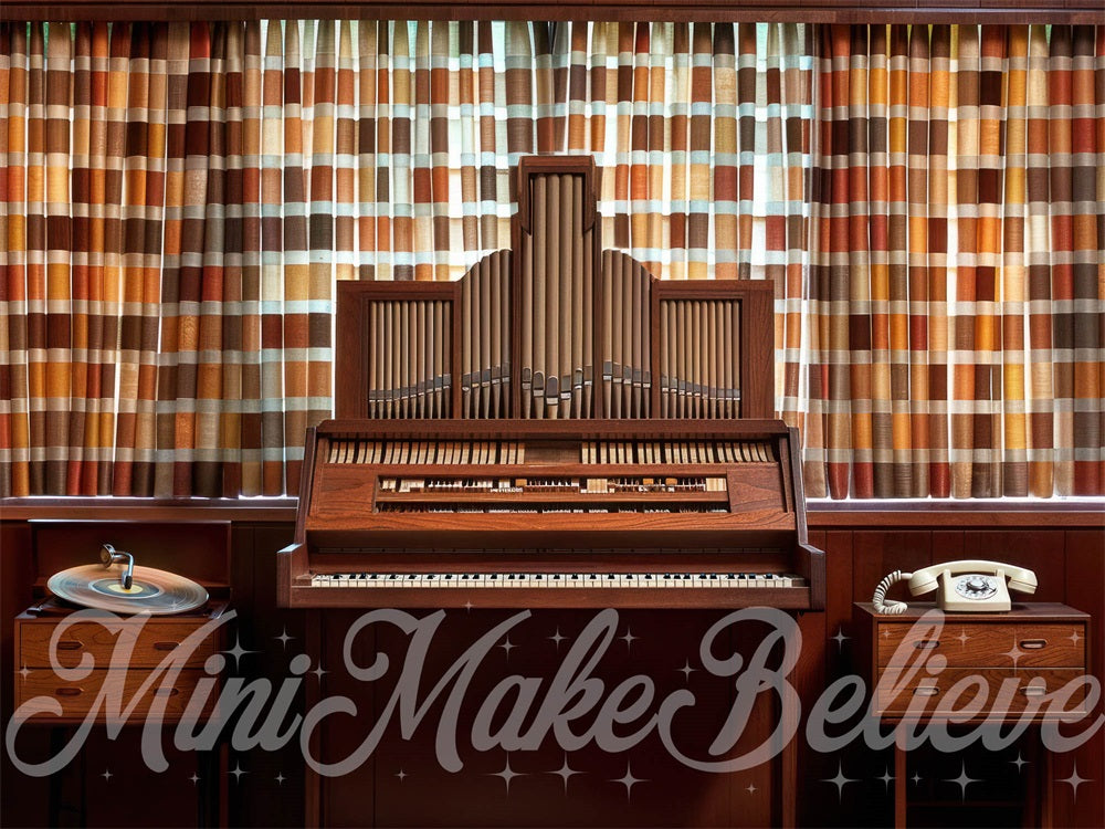 Kate Salle de musique Années 1970 Piano Toile de fond conçue par Mini MakeBelieve - Kate Backdrop FR