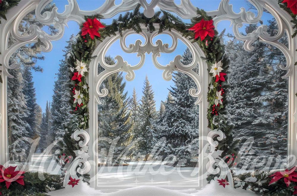 Kate Noël Forêt Porte Blanche Floral Hiver Toile de fond conçue par Mini MakeBelieve - Kate Backdrop FR